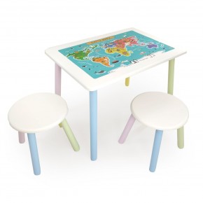Детский комплект стол и два табурета круглых с накладкой Детский мир (Белый, Белый, Цветной) в Режи - rezh.ok-mebel.com | фото