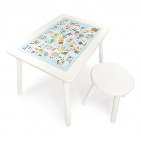 Детский комплект стол и табурет круглый Rolti Baby с накладкой Алфавит (белая столешница/белое сиденье/белые ножки) в Режи - rezh.ok-mebel.com | фото
