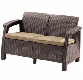 Диван пластиковый Корфу (Corfu love seat) коричневый - серо-бежевый* в Режи - rezh.ok-mebel.com | фото 2