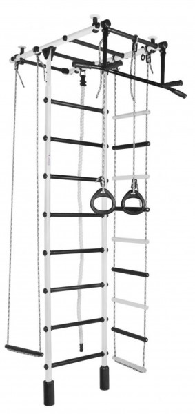 ДСК Атлант цв.белый-черный: турник, кольца, канат, трапеция, веревочная лестница в Режи - rezh.ok-mebel.com | фото