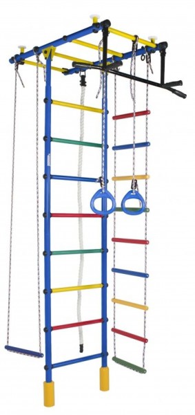 ДСК Атлант цв.синий радуга: турник, кольца, канат, трапеция, веревочная лестница в Режи - rezh.ok-mebel.com | фото