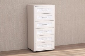 Кэт-4 Комод 6 ящ (МДФ Бодега белая/Экокожа Caiman белый) в Режи - rezh.ok-mebel.com | фото