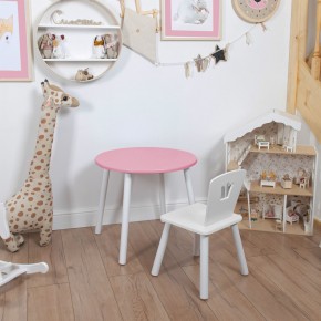 Комплект детский стол КРУГЛЫЙ и стул КОРОНА ROLTI Baby (розовая столешница/белое сиденье/белые ножки) в Режи - rezh.ok-mebel.com | фото