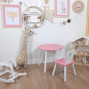 Комплект детский стол КРУГЛЫЙ и стул КОРОНА ROLTI Baby (розовая столешница/розовое сиденье/белые ножки) в Режи - rezh.ok-mebel.com | фото