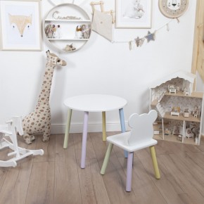 Комплект детский стол КРУГЛЫЙ и стул МИШКА ROLTI Baby (белая столешница/белое сиденье/цветные ножки) в Режи - rezh.ok-mebel.com | фото
