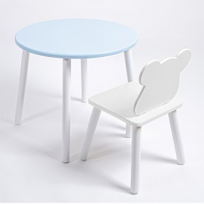 Комплект детский стол КРУГЛЫЙ и стул МИШКА ROLTI Baby (голубая столешница/белое сиденье/белые ножки) в Режи - rezh.ok-mebel.com | фото