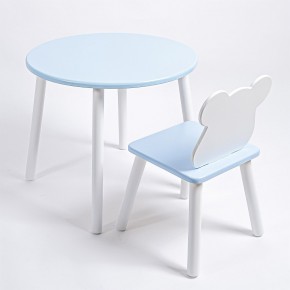 Комплект детский стол КРУГЛЫЙ и стул МИШКА ROLTI Baby (голубая столешница/голубое сиденье/белые ножки) в Режи - rezh.ok-mebel.com | фото