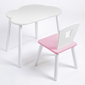 Комплект детский стол ОБЛАЧКО и стул КОРОНА ROLTI Baby (белая столешница/розовое сиденье/белые ножки) в Режи - rezh.ok-mebel.com | фото