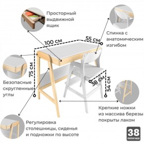 Комплект растущий стол и стул 38 попугаев «Вуди» (Белый, Без покрытия) в Режи - rezh.ok-mebel.com | фото