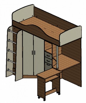 Кровать-чердак "Теремок-1" Дуб молочный/Орех в Режи - rezh.ok-mebel.com | фото 3