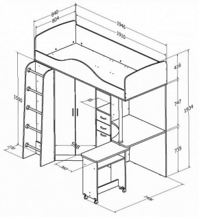 Кровать-чердак "Теремок-1" Дуб молочный/Розовый в Режи - rezh.ok-mebel.com | фото 2