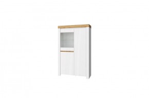 Шкаф с витриной 1V2D, TAURUS, цвет белый/дуб вотан в Режи - rezh.ok-mebel.com | фото