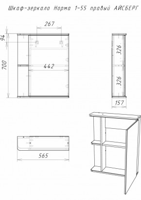 Шкаф-зеркало Норма 1-55 правый АЙСБЕРГ (DA1604HZ) в Режи - rezh.ok-mebel.com | фото 9