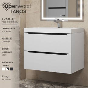 Тумба под раковину Uperwood Tanos 70 см, подвесная, белая/графит в Режи - rezh.ok-mebel.com | фото 3