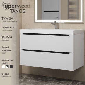 Тумба под раковину Uperwood Tanos 90 см, подвесная, белая/графит в Режи - rezh.ok-mebel.com | фото 3